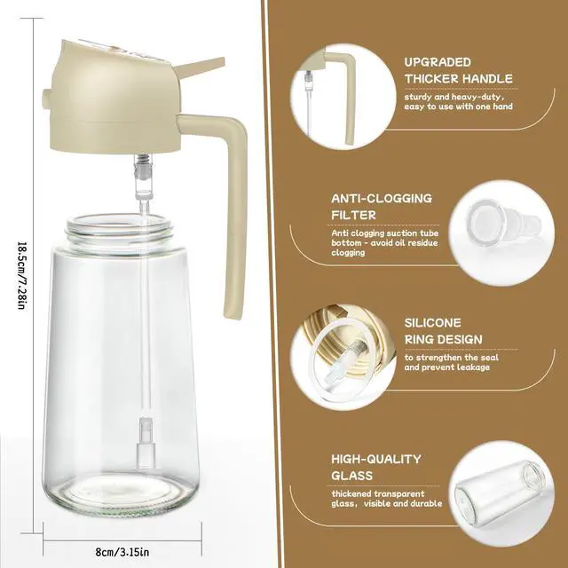Alt view image 7 of 7 - Oil Sprayer for Cooking 2pcs,2 in 1 Oil Dispenser and Oils Sprayer Kitchen Gadgets-16oz Glass Oils Spray Bottle,Mist Olive OilDispenser,Air Fryer,Salad,Grill (White Kitchen Accessories)