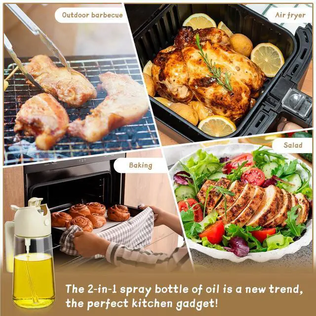 Alt view image 6 of 7 - Oil Sprayer for Cooking 2pcs,2 in 1 Oil Dispenser and Oils Sprayer Kitchen Gadgets-16oz Glass Oils Spray Bottle,Mist Olive OilDispenser,Air Fryer,Salad,Grill (White Kitchen Accessories)
