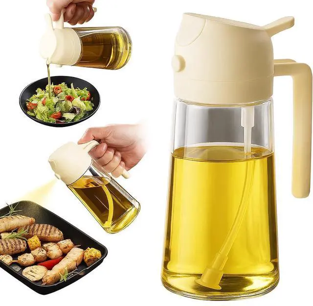 Main image of 2 in 1 Olive Oil Sprayer & Dispenser Bottle 470ml/16oz Glass Spray and Pour Oil Bottle for Cooking, Air Fryer, Salad, BBQ Kitchen Gadgets & Accessories (White)