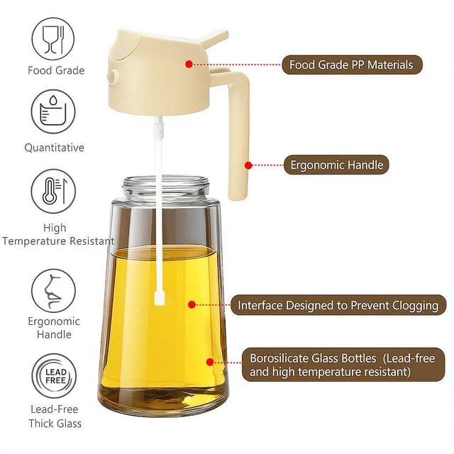 Alt view image 3 of 7 - 2 in 1 Olive Oil Sprayer & Dispenser Bottle 470ml/16oz Glass Spray and Pour Oil Bottle for Cooking, Air Fryer, Salad, BBQ Kitchen Gadgets & Accessories (White)