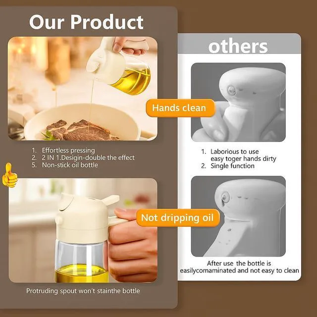 Alt view image 5 of 7 - 2 in 1 Olive Oil Sprayer & Dispenser Bottle 470ml/16oz Glass Spray and Pour Oil Bottle for Cooking, Air Fryer, Salad, BBQ Kitchen Gadgets & Accessories (White)