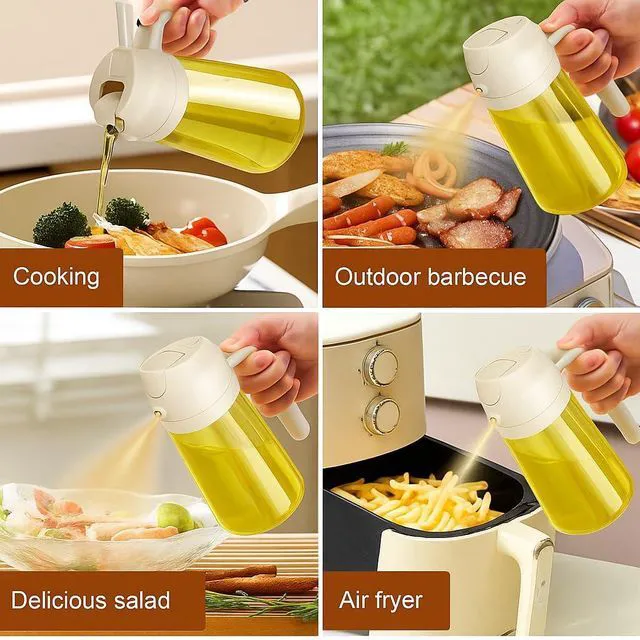 Alt view image 6 of 7 - 2 in 1 Olive Oil Sprayer & Dispenser Bottle 470ml/16oz Glass Spray and Pour Oil Bottle for Cooking, Air Fryer, Salad, BBQ Kitchen Gadgets & Accessories (White)