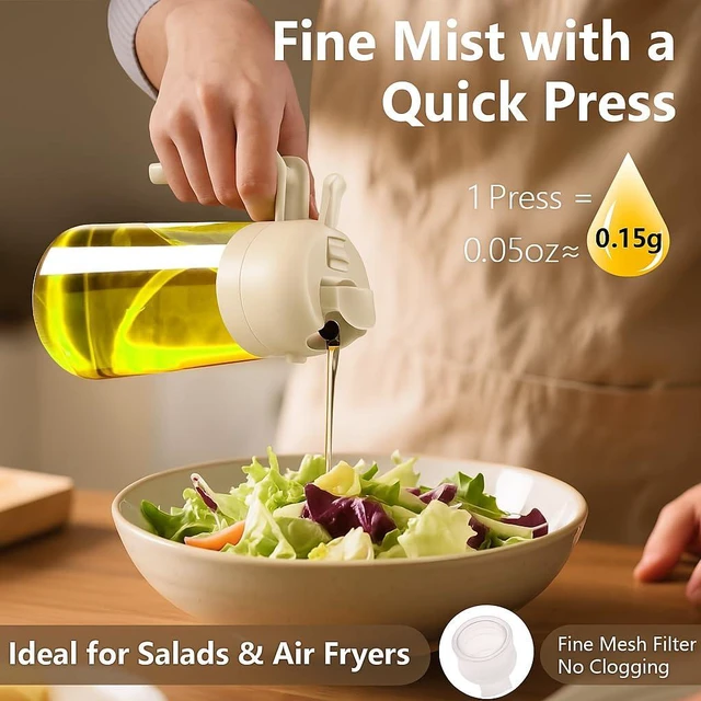 Alt view image 7 of 7 - 2 in 1 Olive Oil Sprayer & Dispenser Bottle 470ml/16oz Glass Spray and Pour Oil Bottle for Cooking, Air Fryer, Salad, BBQ Kitchen Gadgets & Accessories (White)