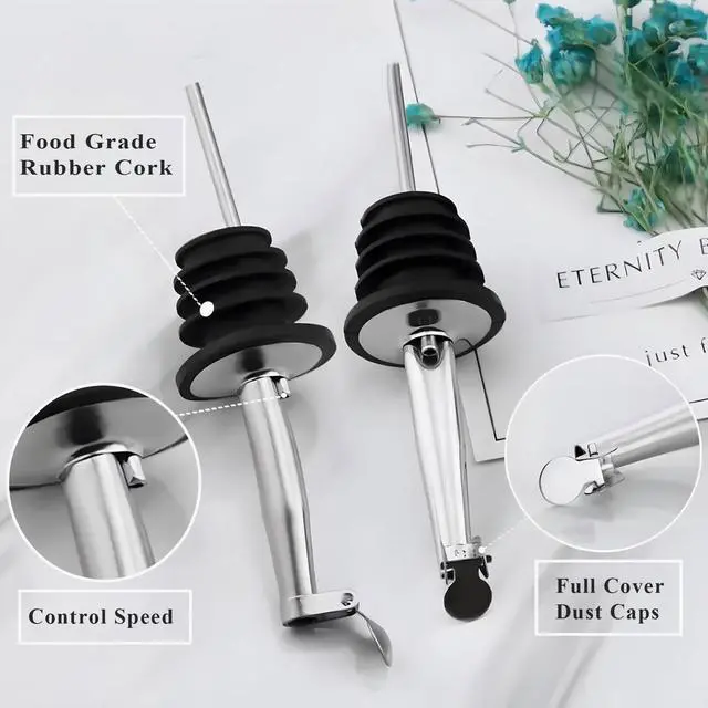 Alt view image 3 of 6 - 2 Pack Oil Pourers with Flip Top, Olive Oil Dispenser, Speed Pour Spouts for 3/4" Bottle Mouth