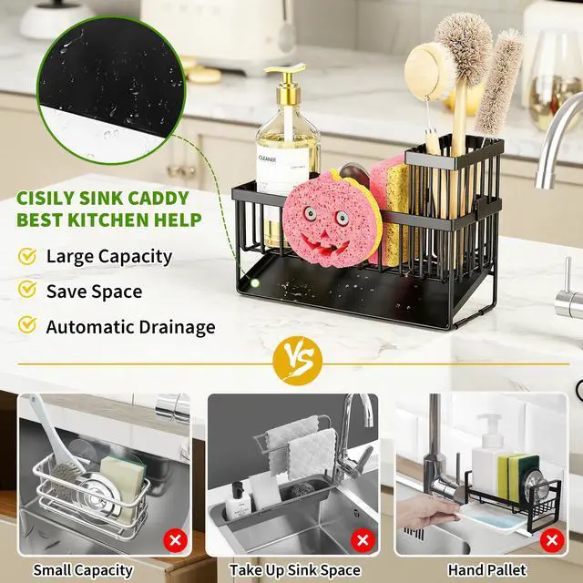 Alt view image 2 of 4 - Sponge Holder for Kitchen Sink, Smiley Face Sink Caddy with Removable Brush Holder,Self-Draining Sponge Caddy for Sponge,Soap,Dish Brush,Scrubber,Kitchen Essentials and Gadgets