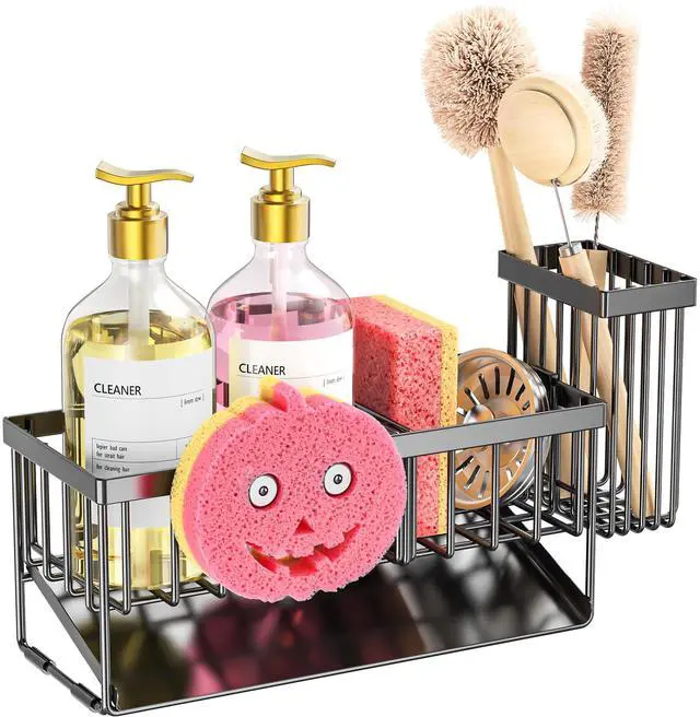 Alt view image 4 of 4 - Sponge Holder for Kitchen Sink, Smiley Face Sink Caddy with Removable Brush Holder,Self-Draining Sponge Caddy for Sponge,Soap,Dish Brush,Scrubber,Kitchen Essentials and Gadgets