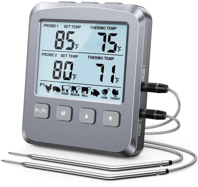 Main image of Dual Probe Meat Thermometer Digital for Cooking, Grilling & Smoking with Large LCD Backlight & Alarm, Kitchen Food Grill Thermometer, Smoker Accessories for BBQ Oven Oil Fry, Gifts for Men Dad