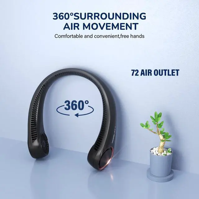 Alt view image 2 of 7 - Portable Neck Fan Rechargeable, Personal Neck Cooling Fan, Hands Free Bladeless Fan, Ultra Quiet, 3 Speeds Adjustable Strong Wind, 4000 mAh Battery Operated, Gifts for Men Women Mom Dad(Black), Small