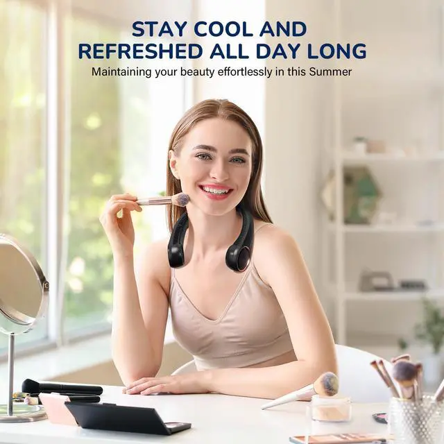 Alt view image 4 of 7 - Portable Neck Fan Rechargeable, Personal Neck Cooling Fan, Hands Free Bladeless Fan, Ultra Quiet, 3 Speeds Adjustable Strong Wind, 4000 mAh Battery Operated, Gifts for Men Women Mom Dad(Black), Small