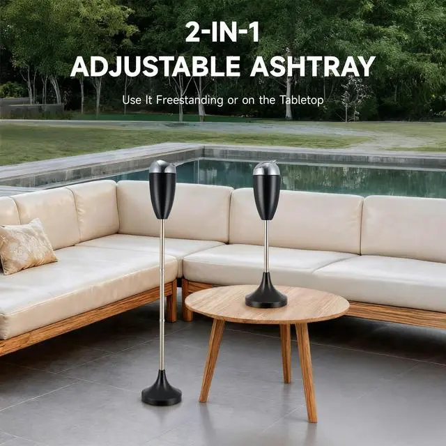 Alt view image 3 of 7 - Adjustable Ashtray, Smokeless Odorless Indoor Outdoor Floor Standing Ash Tray with Lid for Home Patio Cigarettes Ash Butt Disposal, Windproof Balcony Ashtray in 20", 27.5", 35" Heights, Black
