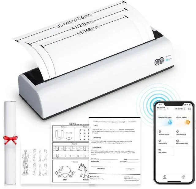 Main image of Portable Printer Wireless for Travel, Thermal Inkless Printer, Support US Letter & A4 Size, Compatible with iOS, Android, Laptop with 1 Roll 8.5" x 11" Thermal Paper, for Mobile Office