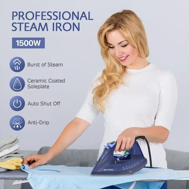 Alt view image 2 of 6 - Steam Iron for Clothes with Precision Thermostat Dial, Ceramic Coated Soleplate, 3-Way Auto-Off, Self-Cleaning, Anti-Calcium, Anti-Drip Blue