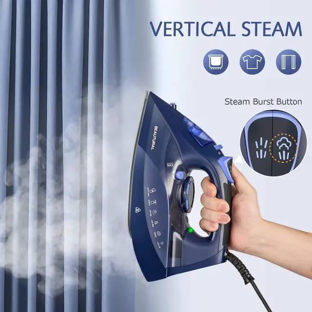Alt view image 4 of 6 - Steam Iron for Clothes with Precision Thermostat Dial, Ceramic Coated Soleplate, 3-Way Auto-Off, Self-Cleaning, Anti-Calcium, Anti-Drip Blue