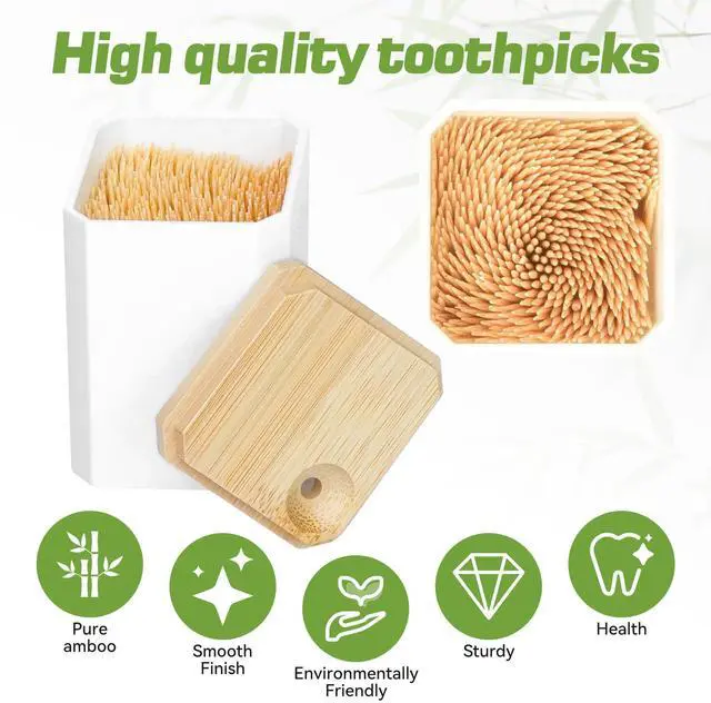 Alt view image 3 of 7 - Toothpick Holders 1 Pack with 600 Picks,Round Toothpicks Double-Side Point for Teeth,Food Pick,Appetizers,Cocktails Fruits,Olive&DIY Craft.