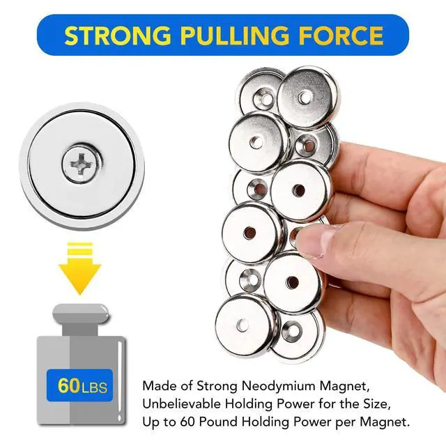 Alt view image 3 of 6 - Magnets with Countersunk Hole,0.98 Inch 60LBS 12 Pack