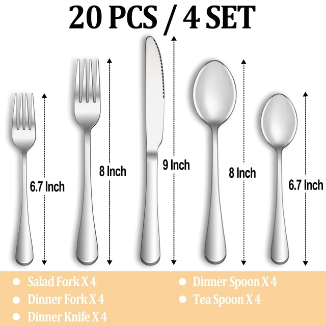 Alt view image 2 of 7 - 20 Piece Silverware Set Service for 4,Premium Stainless Steel Flatware Set,Mirror Polished Cutlery Utensil Set,Durable Home Kitchen Eating Tableware Set,Include Fork Knife Spoon Set,Dishwasher Safe