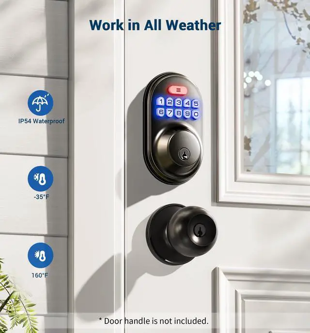 Alt view image 6 of 7 - Keyless Entry Door Lock, Electronic Keypad Deadbolt, Keyed Entry, Auto Lock, Anti-Peeking Password, Back Lit & Easy Installation Design, Matte Black