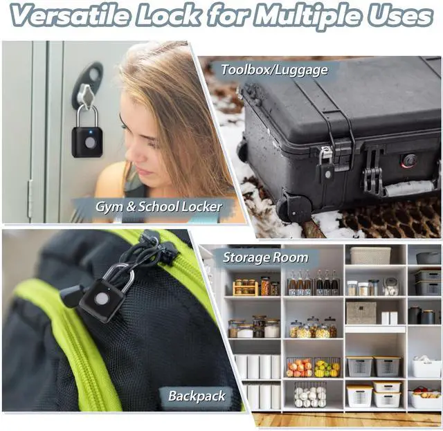 Alt view image 6 of 7 - Fingerprint Padlock,Gym Locker Lock,Smart Padlock Bluetooth APP Control,Fingerprint Lock USB Rechargeable for Gym Locker,Locker, School,Storage Black