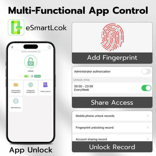 Alt view image 7 of 7 - Fingerprint Padlock,Gym Locker Lock,Smart Padlock Bluetooth APP Control,Fingerprint Lock USB Rechargeable for Gym Locker,Locker, School,Storage Black