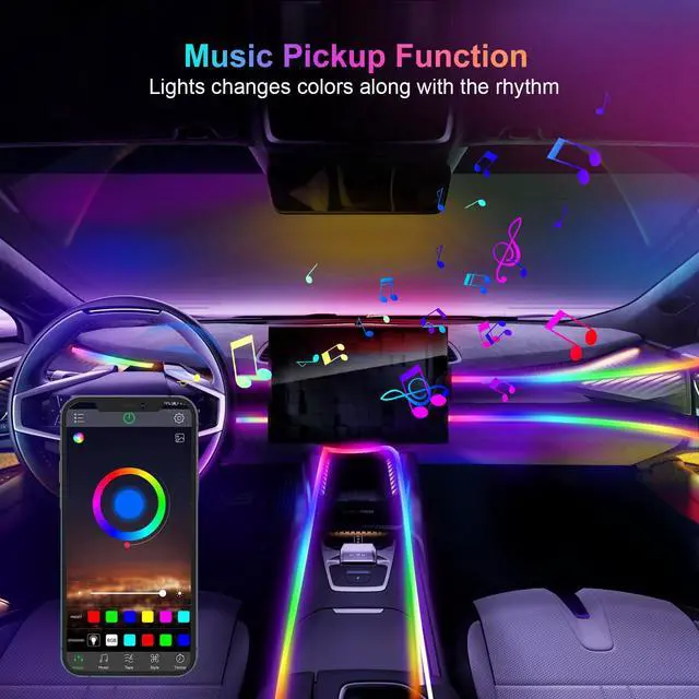 Alt view image 5 of 6 - Acrylic 6 in 1 Car LED Lights Interior, RGB Ambient Lighting Car 584 LEDs