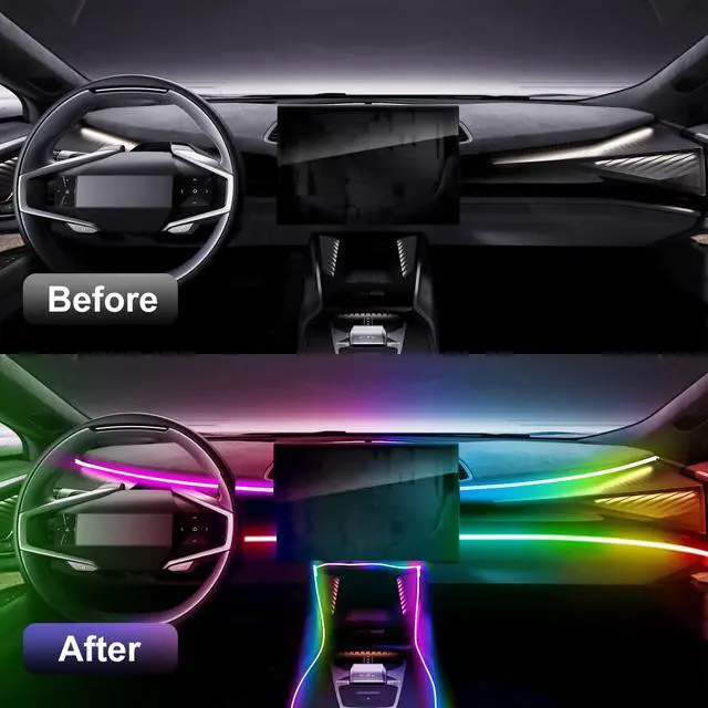 Alt view image 6 of 6 - Acrylic 6 in 1 Car LED Lights Interior, RGB Ambient Lighting Car 584 LEDs