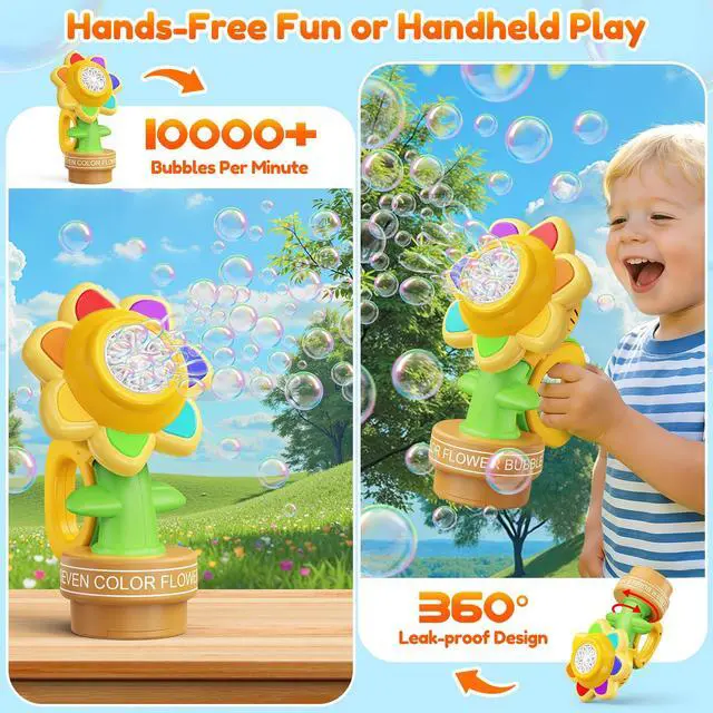Alt view image 4 of 7 - Remote Control Flower Bubble Machine for Kids Toy Ages 3 4 5 6 7 8 | Direct Charge, LED Light, Automatic Dance, 2 Mode Play, Bubble Maker Wands Christmas Birthday Easter Valentines Gift, Wedding