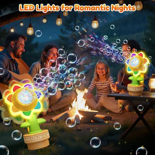Alt view image 5 of 7 - Remote Control Flower Bubble Machine for Kids Toy Ages 3 4 5 6 7 8 | Direct Charge, LED Light, Automatic Dance, 2 Mode Play, Bubble Maker Wands Christmas Birthday Easter Valentines Gift, Wedding