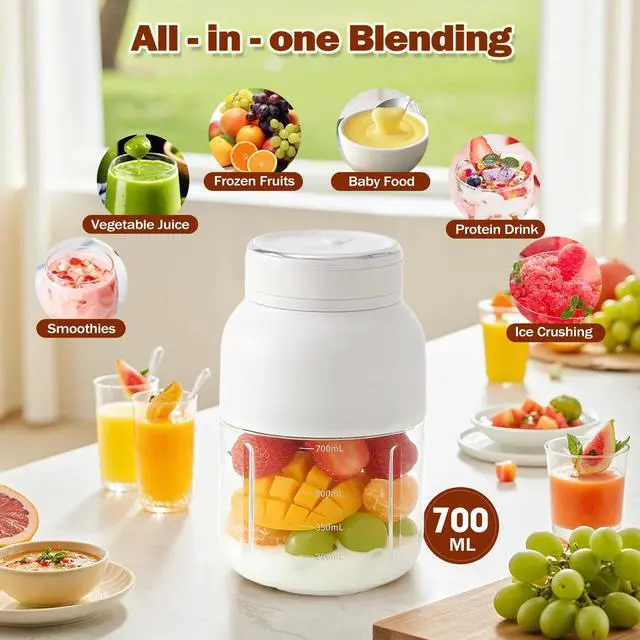 Alt view image 2 of 7 - Portable blender, 700ml Mini Wireless personal cup, USB Rechargeable, Making Smoothies and Shakes, 18 Blades, Powerful Blending Effect, Compact for Kitchen, Office, Travel, Gym Use