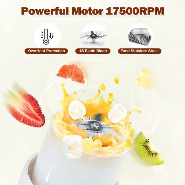 Alt view image 3 of 7 - Portable blender, 700ml Mini Wireless personal cup, USB Rechargeable, Making Smoothies and Shakes, 18 Blades, Powerful Blending Effect, Compact for Kitchen, Office, Travel, Gym Use