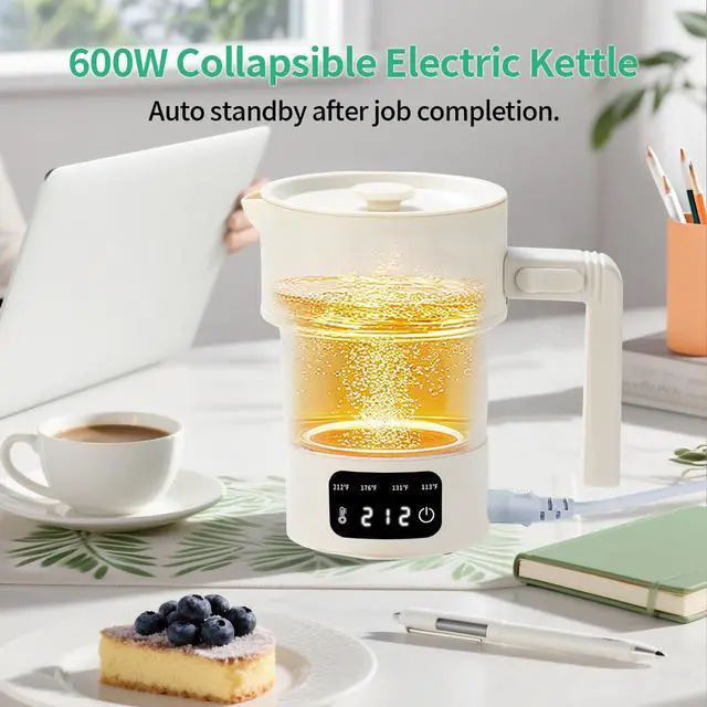 Alt view image 3 of 5 - Portable Electric Kettle-Foldable Travel Water Boiler, 20oz Collapsible Small Electric Kettle with 4-Temp Presets for Hotel, Office, Camping