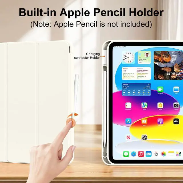 Alt view image 3 of 7 - Case for iPad (A16) 11th Generation 11 Inch 2025, iPad 10th Generation 10.9 inch 2022 with Pencil Holder, Slim Lightweight Trifold Stand Smart Soft TPU Back Cover, Support Touch ID, Cream White