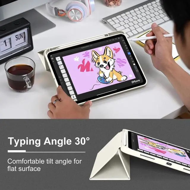 Alt view image 7 of 7 - Case for iPad (A16) 11th Generation 11 Inch 2025, iPad 10th Generation 10.9 inch 2022 with Pencil Holder, Slim Lightweight Trifold Stand Smart Soft TPU Back Cover, Support Touch ID, Cream White