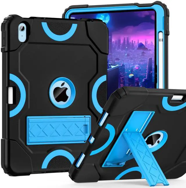 Main image of Case for iPad 11-inch (A16) 2025/ iPad 10th Generation 2022 (10.9 inch), Shockproof Cover 10th Generation with Pencil Holder & Kickstand, Black+Blue
