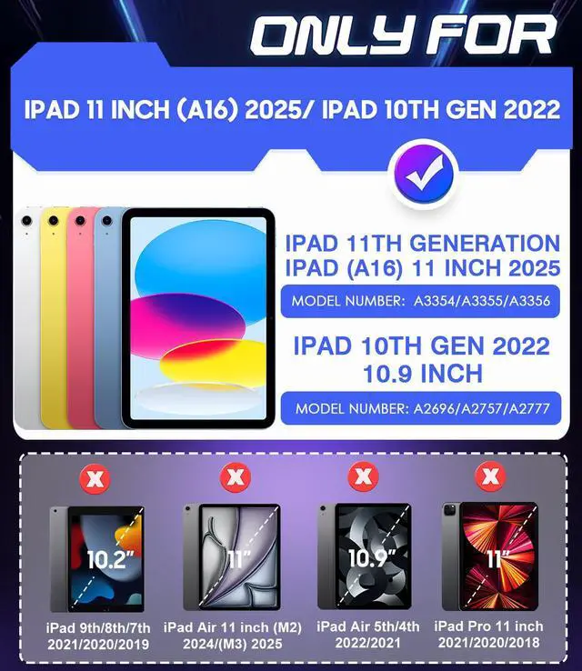 Alt view image 2 of 7 - Case for iPad 11-inch (A16) 2025/ iPad 10th Generation 2022 (10.9 inch), Shockproof Cover 10th Generation with Pencil Holder & Kickstand, Black+Blue