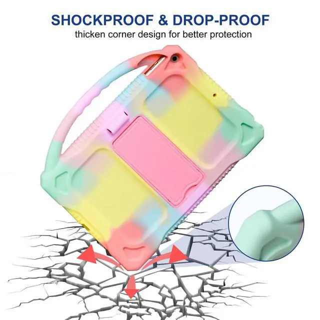 Alt view image 4 of 7 - Kids Case for iPad 9th 8th 7th Generation,Shockproof Silicone Kids Cover for iPad 10.2 2021/2020/2019 with Handle Stand for New Apple iPad 10.2 inch(Rainbow)