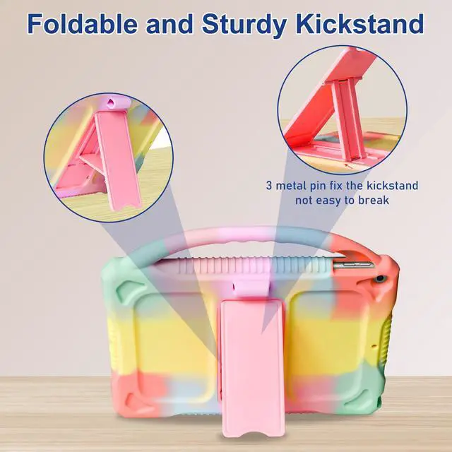 Alt view image 6 of 7 - Kids Case for iPad 9th 8th 7th Generation,Shockproof Silicone Kids Cover for iPad 10.2 2021/2020/2019 with Handle Stand for New Apple iPad 10.2 inch(Rainbow)
