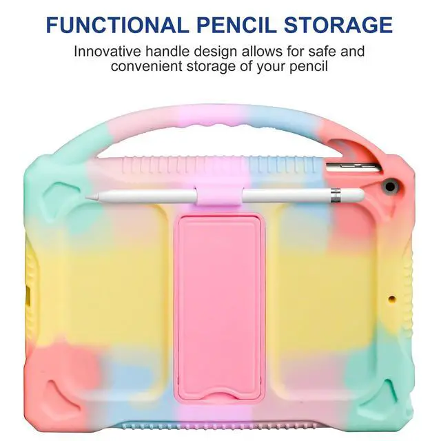 Alt view image 7 of 7 - Kids Case for iPad 9th 8th 7th Generation,Shockproof Silicone Kids Cover for iPad 10.2 2021/2020/2019 with Handle Stand for New Apple iPad 10.2 inch(Rainbow)