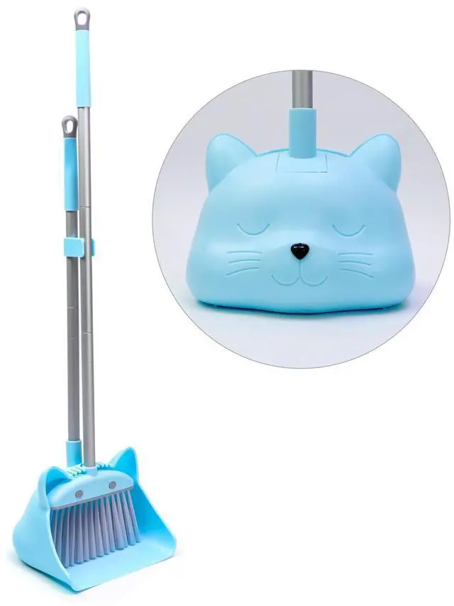 Main image of 28'' Kids Mini Broom and Dustpan Set - Toddler Cleaning Toy, Toddler Household Helper, Parent-Child Interactive Play Cleaning Tool, Cute Cartoon Design, Small Safe Corner Broom (Blue)