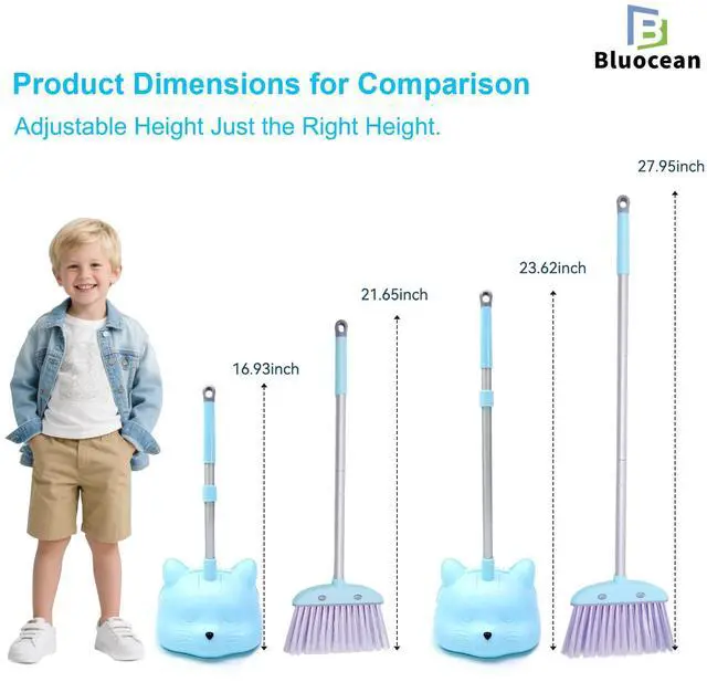 Alt view image 4 of 7 - 28'' Kids Mini Broom and Dustpan Set - Toddler Cleaning Toy, Toddler Household Helper, Parent-Child Interactive Play Cleaning Tool, Cute Cartoon Design, Small Safe Corner Broom (Blue)