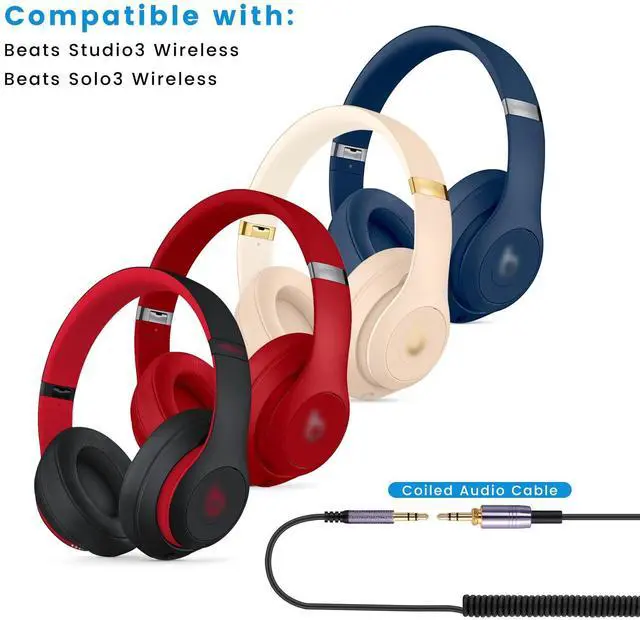 Alt view image 2 of 7 - Solo4 Cord Coiled Audio Cable Replacement for Dre Beats Studio3 / Studio Pro/Solo 3 Wireless Noise Cancelling Headphones, 3.5mm(1/8") Extension Wire Compatible with iPhone PS5 Xbox One, 14ft