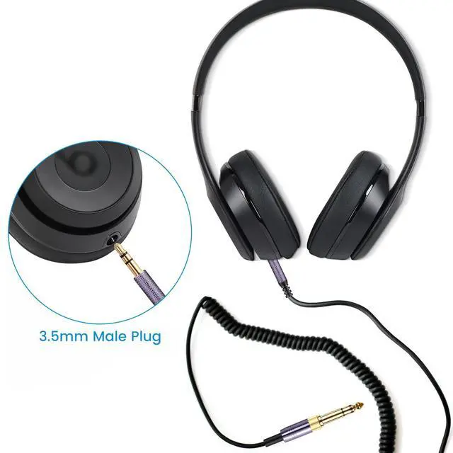 Alt view image 3 of 7 - Solo4 Cord Coiled Audio Cable Replacement for Dre Beats Studio3 / Studio Pro/Solo 3 Wireless Noise Cancelling Headphones, 3.5mm(1/8") Extension Wire Compatible with iPhone PS5 Xbox One, 14ft