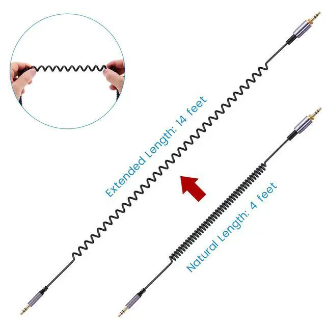Alt view image 6 of 7 - Solo4 Cord Coiled Audio Cable Replacement for Dre Beats Studio3 / Studio Pro/Solo 3 Wireless Noise Cancelling Headphones, 3.5mm(1/8") Extension Wire Compatible with iPhone PS5 Xbox One, 14ft