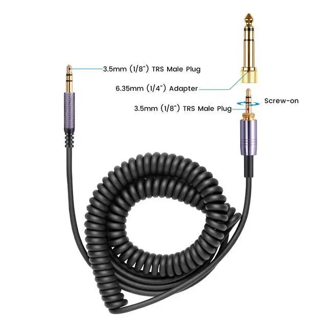 Alt view image 7 of 7 - Solo4 Cord Coiled Audio Cable Replacement for Dre Beats Studio3 / Studio Pro/Solo 3 Wireless Noise Cancelling Headphones, 3.5mm(1/8") Extension Wire Compatible with iPhone PS5 Xbox One, 14ft