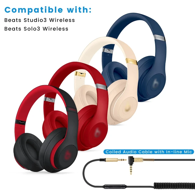 Alt view image 2 of 7 - Studio3 Coiled Audio Cable for Beats Studio Pro, Solo4, Solo3 Headsets, 8ft 3.5mm in-line Mic & Volume Control Headphone Cord for PS5 Xbox One