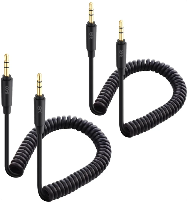 Main image of 2-Pack Coiled 3.5mm Male to Male Audio Cable, 2 to 4ft | Stereo Audio Cable, Gold-Plated Connectors, Portable Coiled Design