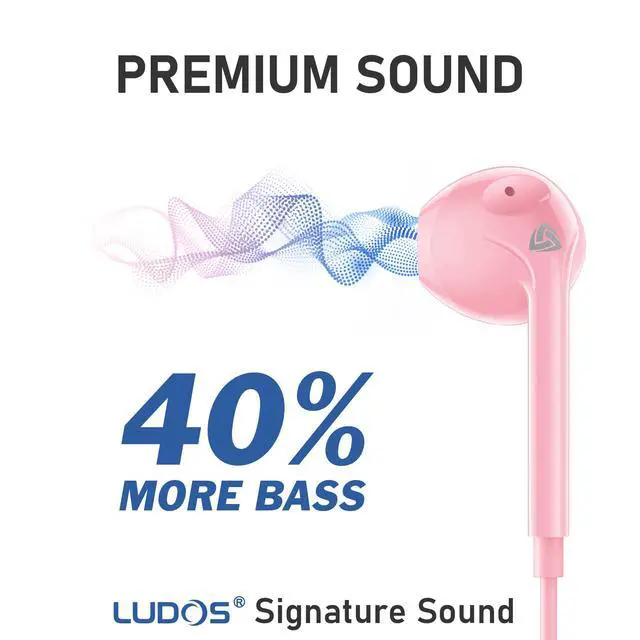 Alt view image 3 of 7 - Zenith Wired Earbuds in-Ear Headphones, 5 Year Warranty, Earphones with Microphone, Corded for 3.5mm Jack Ear Buds for iPhone, Samsung, Computer, Laptop, Kids, School Students, Small Ear - Pink