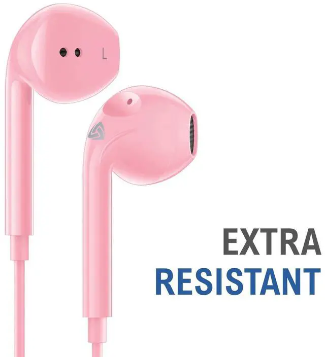 Alt view image 6 of 7 - Zenith Wired Earbuds in-Ear Headphones, 5 Year Warranty, Earphones with Microphone, Corded for 3.5mm Jack Ear Buds for iPhone, Samsung, Computer, Laptop, Kids, School Students, Small Ear - Pink