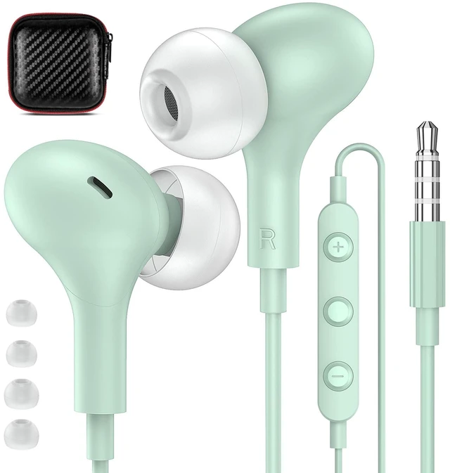 Main image of Wired Earbuds in-Ear Headphones 3.5mm Jack for Laptop/School Mint Noise Isolation Small Earphones, Corded Plug-in Ear Buds Mic Volume Control for iPhone/Samsung/Android/PC/Gaming Console/Kids
