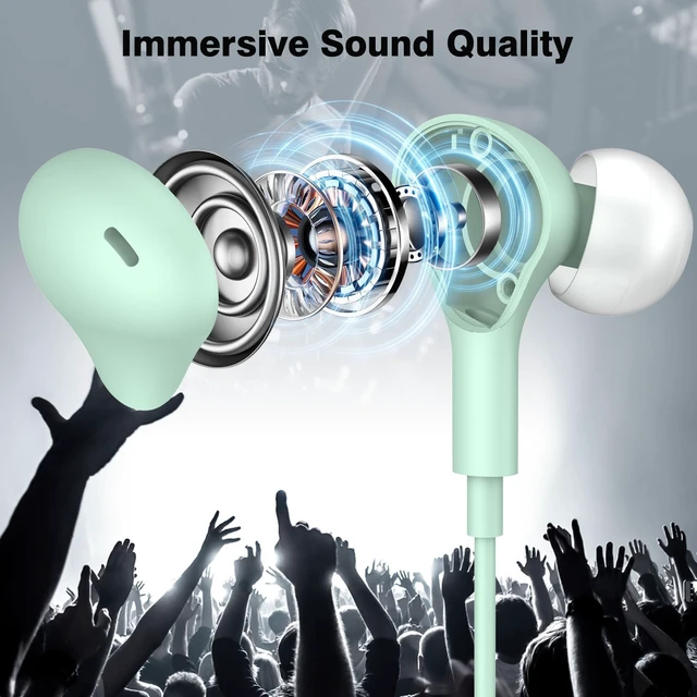Alt view image 2 of 7 - Wired Earbuds in-Ear Headphones 3.5mm Jack for Laptop/School Mint Noise Isolation Small Earphones, Corded Plug-in Ear Buds Mic Volume Control for iPhone/Samsung/Android/PC/Gaming Console/Kids
