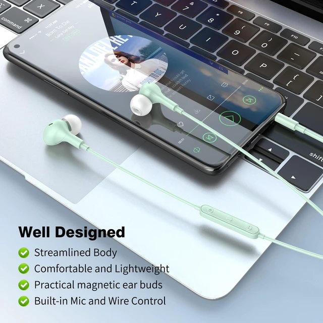 Alt view image 5 of 7 - Wired Earbuds in-Ear Headphones 3.5mm Jack for Laptop/School Mint Noise Isolation Small Earphones, Corded Plug-in Ear Buds Mic Volume Control for iPhone/Samsung/Android/PC/Gaming Console/Kids